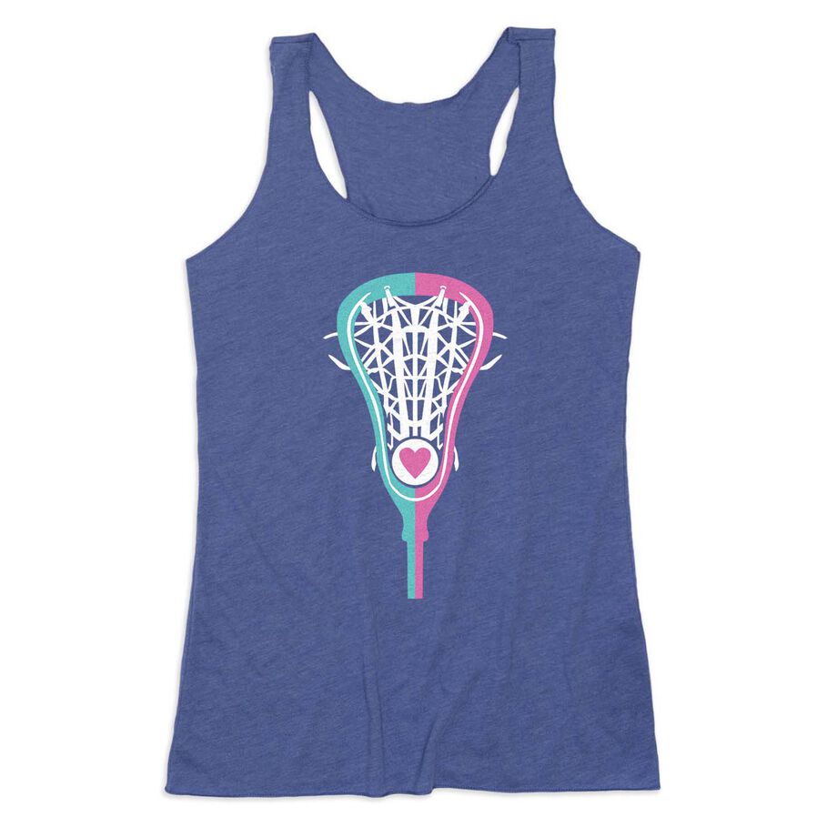 Girls Lacrosse Women's Everyday Tank Top - Lacrosse Stick Heart Pink Teal White