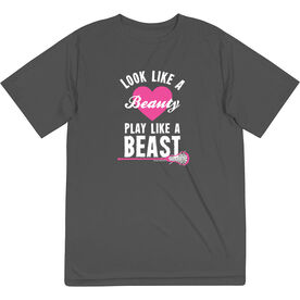 Girls Lacrosse Short Sleeve Performance Tee - Look Like A Beauty Play Like A Beast
