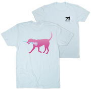 Girls Lacrosse Short Sleeve T-Shirt - LuLa the Lax Dog (Pink) (Back Design)