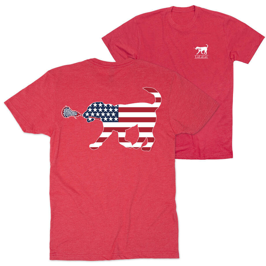 Girls Lacrosse Short Sleeve T-Shirt - Patriotic LuLa the Lax Dog (Back Design)