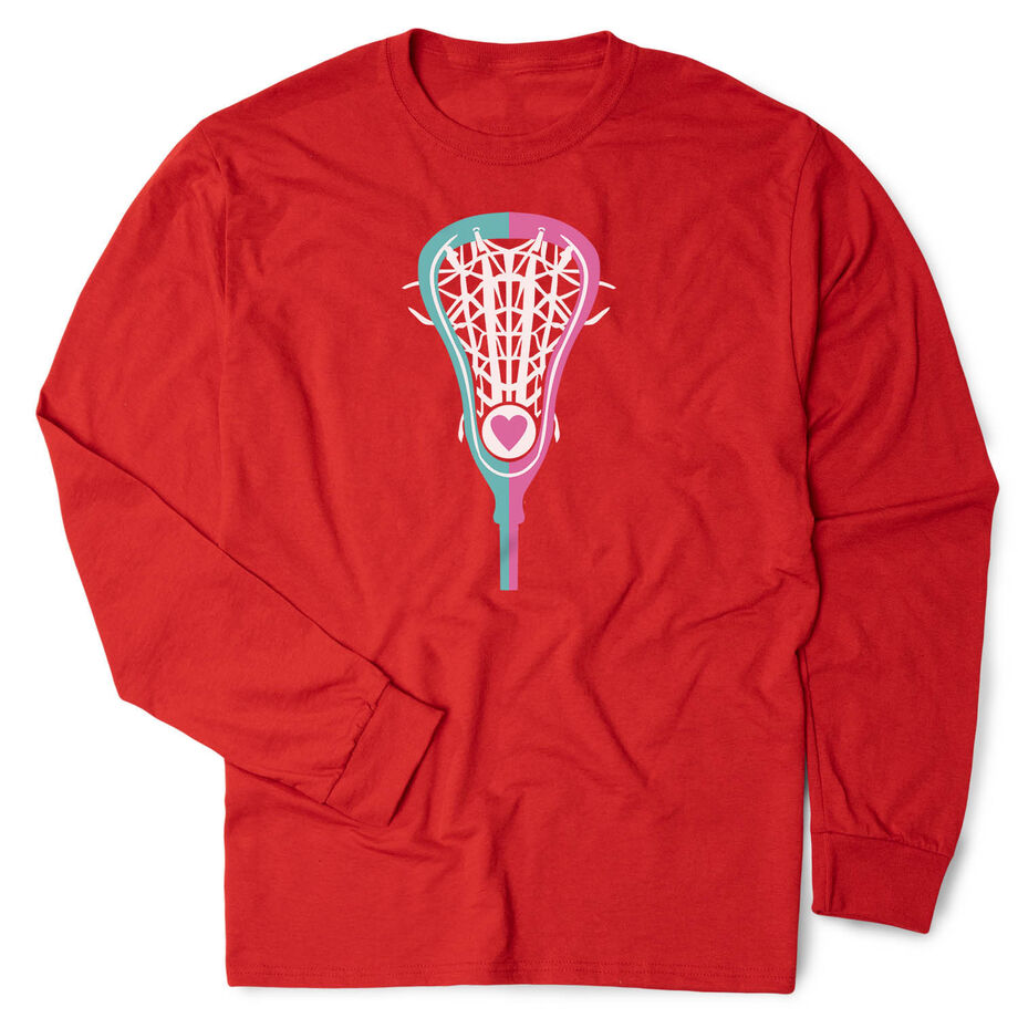 Girls Lacrosse Tshirt Long Sleeve -  Lacrosse Stick Heart - Personalization Image