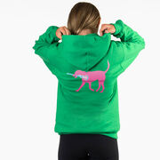 Girls Lacrosse Hooded Sweatshirt - LuLa the Lax Dog (Pink) (Back Design)