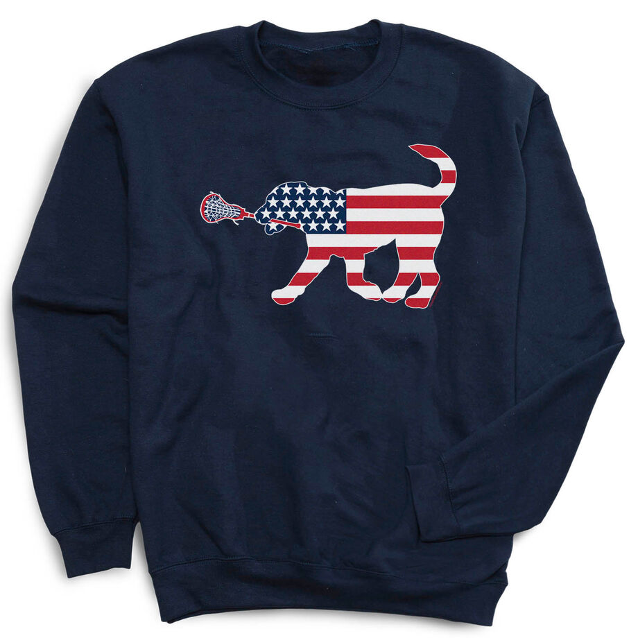 Girls Lacrosse Crewneck Sweatshirt - Patriotic LuLa the Lax Dog - Personalization Image