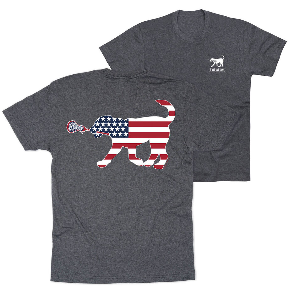 Girls Lacrosse Short Sleeve T-Shirt - Patriotic LuLa the Lax Dog (Back Design)