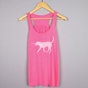 Girls Lacrosse Flowy Racerback Tank Top - LuLa the LAX Dog (Pink)