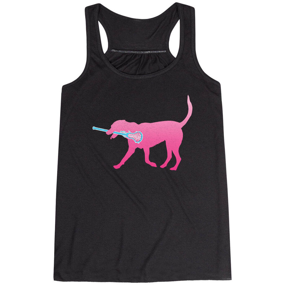 Girls Lacrosse Flowy Racerback Tank Top - LuLa the LAX Dog (Pink)