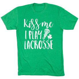 Girls Lacrosse Short Sleeve T-Shirt - Kiss Me I Play Lacrosse