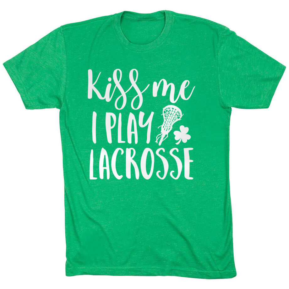Girls Lacrosse Short Sleeve T-Shirt - Kiss Me I Play Lacrosse