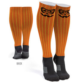 Girls Lacrosse Printed Knee-High Socks - Lacrosse Goggle Pumpkin Face [Large] - SS