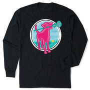 Girls Lacrosse Tshirt Long Sleeve - Lacrosse Dog with Girl Stick