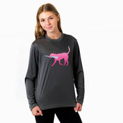 Girls Lacrosse Long Sleeve Performance Tee - LuLa the Lax Dog(Pink)