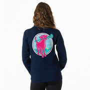 Girls Lacrosse Tshirt Long Sleeve - Lacrosse Dog with Girl Stick (Back Design)