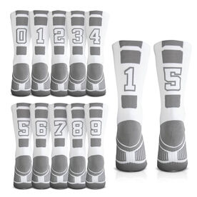 Team Number Woven Mid-Calf Socks - White/Gray