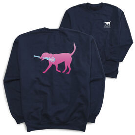 Girls Lacrosse Crewneck Sweatshirt - LuLa the LAX Dog (Pink) (Back Design)