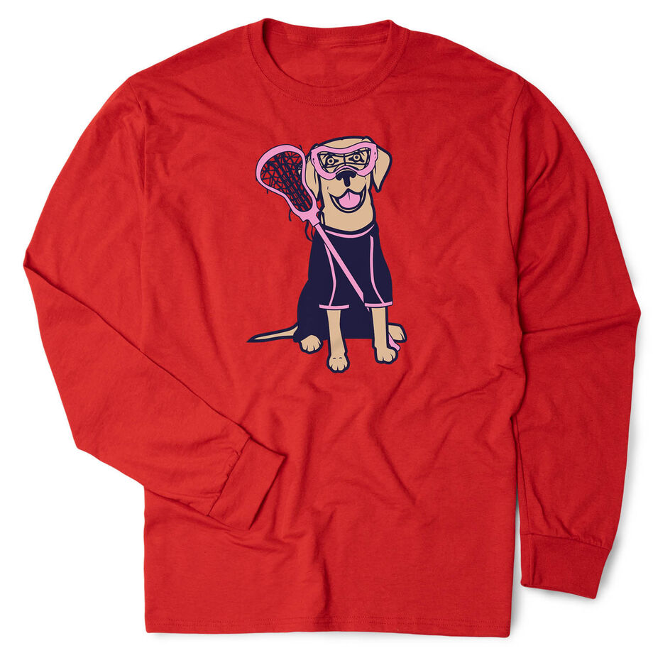 Girls Lacrosse Tshirt Long Sleeve - Lily The Lacrosse Dog - Personalization Image