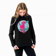 Girls Lacrosse Long Sleeve Performance Tee - Lacrosse Dog with Girl Stick