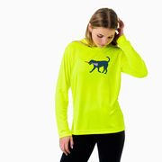 Girls Lacrosse Long Sleeve Performance Tee - LuLa the Lax Dog(Blue)