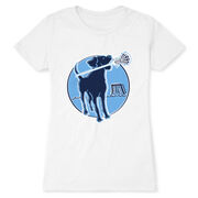 Girls Lacrosse Women's Everyday Tee - Watercolor Lacrosse Dog With Girl Stick