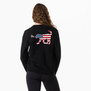 Girls Lacrosse Crewneck Sweatshirt - Patriotic LuLa the Lax Dog (Back Design)