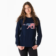 Girls Lacrosse Tshirt Long Sleeve - Patriotic Lula The Lax Dog