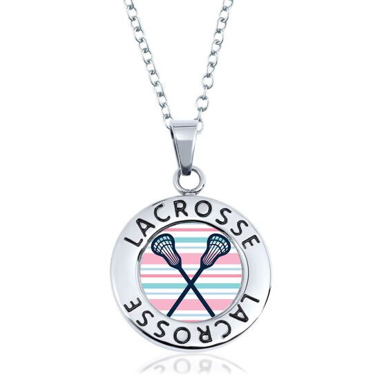 Girls Lacrosse Circle Necklace - Crossed Sticks | LuLaLax