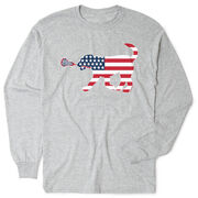 Girls Lacrosse Tshirt Long Sleeve - Patriotic Lula The Lax Dog
