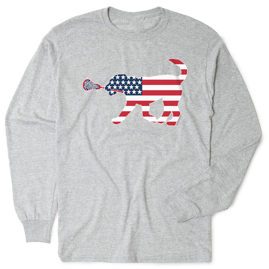 Girls Lacrosse Tshirt Long Sleeve - Patriotic Lula The Lax Dog