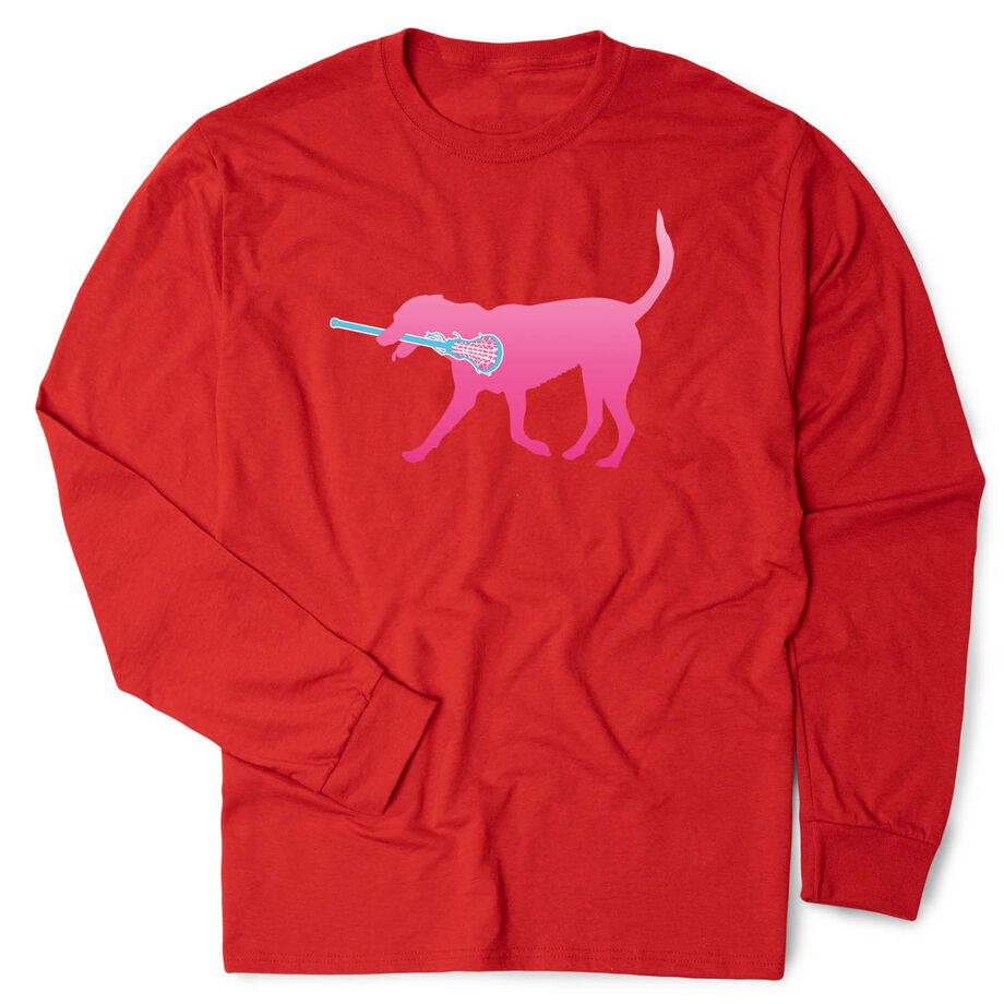 Girls Lacrosse Tshirt Long Sleeve - Lula The Lax Dog (Pink)