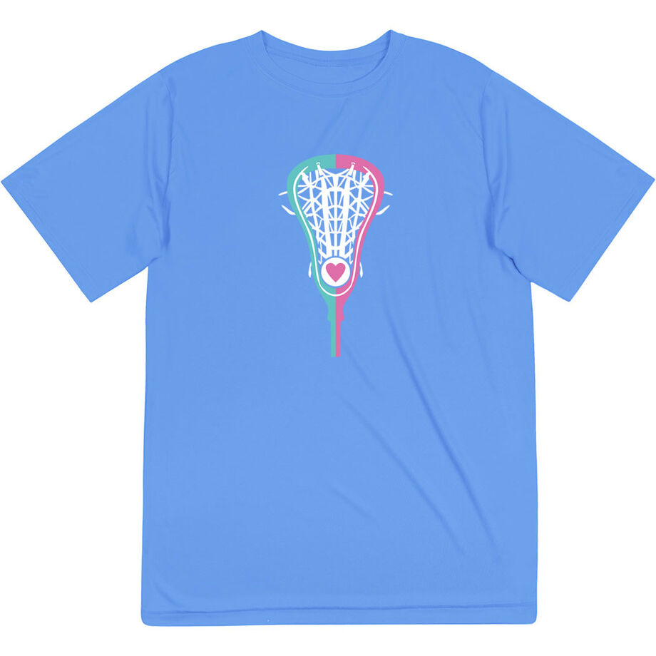Girls Lacrosse Short Sleeve Performance Tee - Lacrosse Stick Heart - Personalization Image