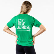 Girls Lacrosse Short Sleeve T-Shirt - I Can't. I Have Lacrosse (Back Design)