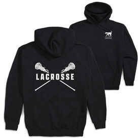 Girls Lacrosse Hooded Sweatshirt - Crossed Girls Sticks (Back Design) [Youth Large/Black] - SS