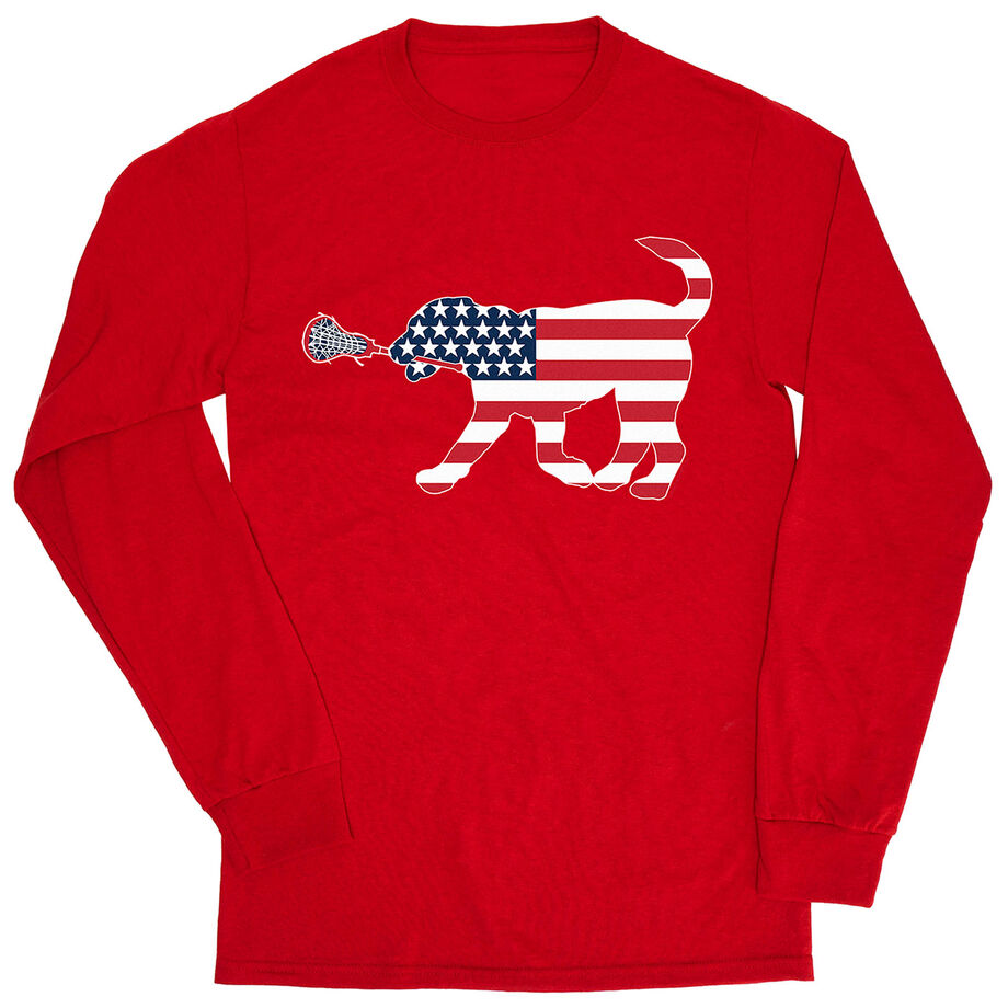 Girls Lacrosse Tshirt Long Sleeve - Patriotic Lula The Lax Dog - Personalization Image