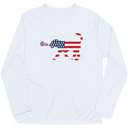 Girls Lacrosse Long Sleeve Performance Tee - Patriotic LuLa the Lax Dog