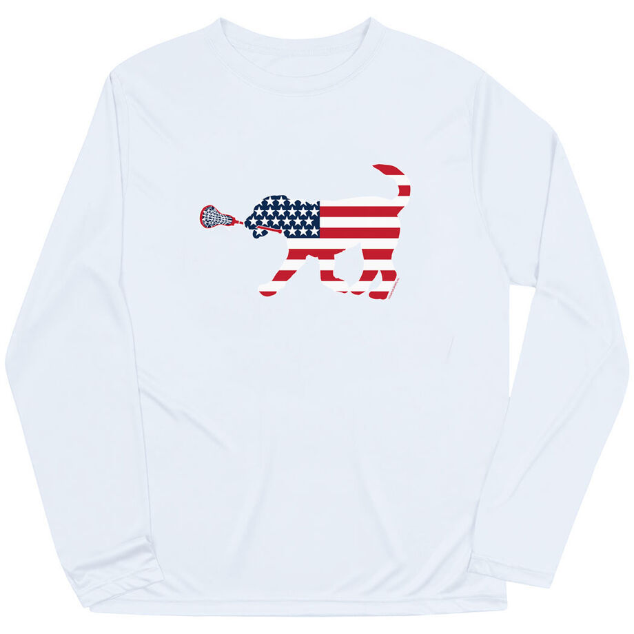 Girls Lacrosse Long Sleeve Performance Tee - Patriotic LuLa the Lax Dog