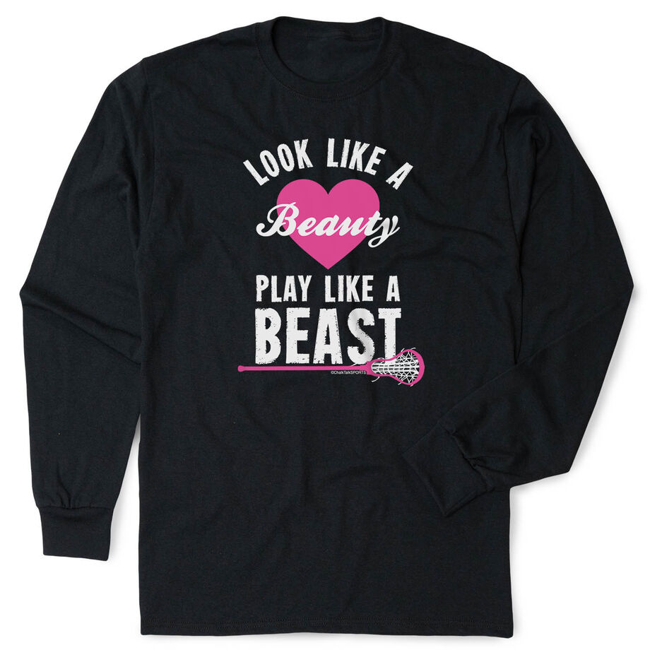Girls Lacrosse Tshirt Long Sleeve - Look Like A Beauty Play Like A Beast