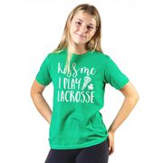 Girls Lacrosse Short Sleeve T-Shirt - Kiss Me I Play Lacrosse