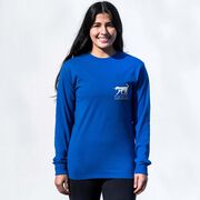 Girls Lacrosse Tshirt Long Sleeve - Lula The Lax Dog Blue (Back Design)