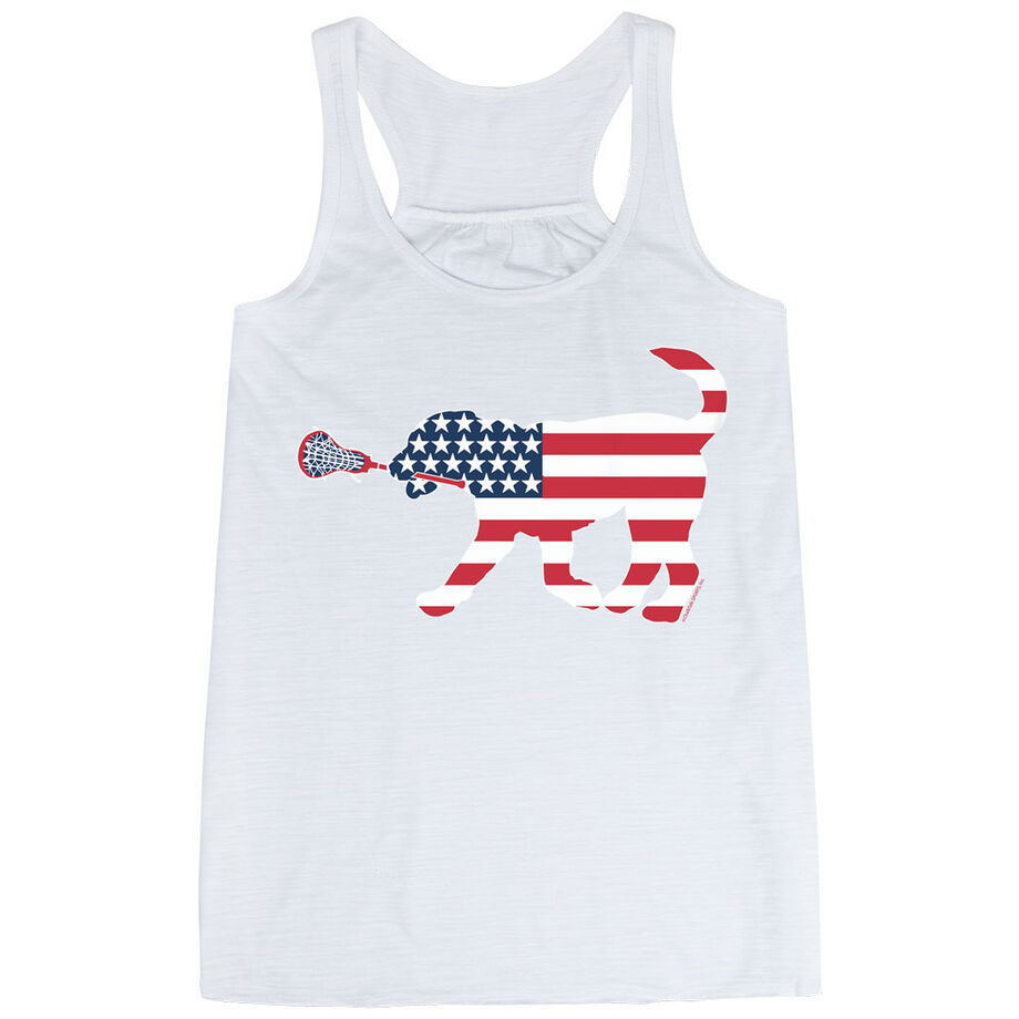 Girls Lacrosse Flowy Racerback Tank Top - Patriotic LuLa the Lax Dog