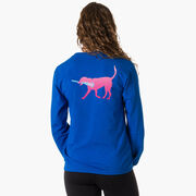Girls Lacrosse Tshirt Long Sleeve - Lula The Lax Dog (Pink) (Back Design)