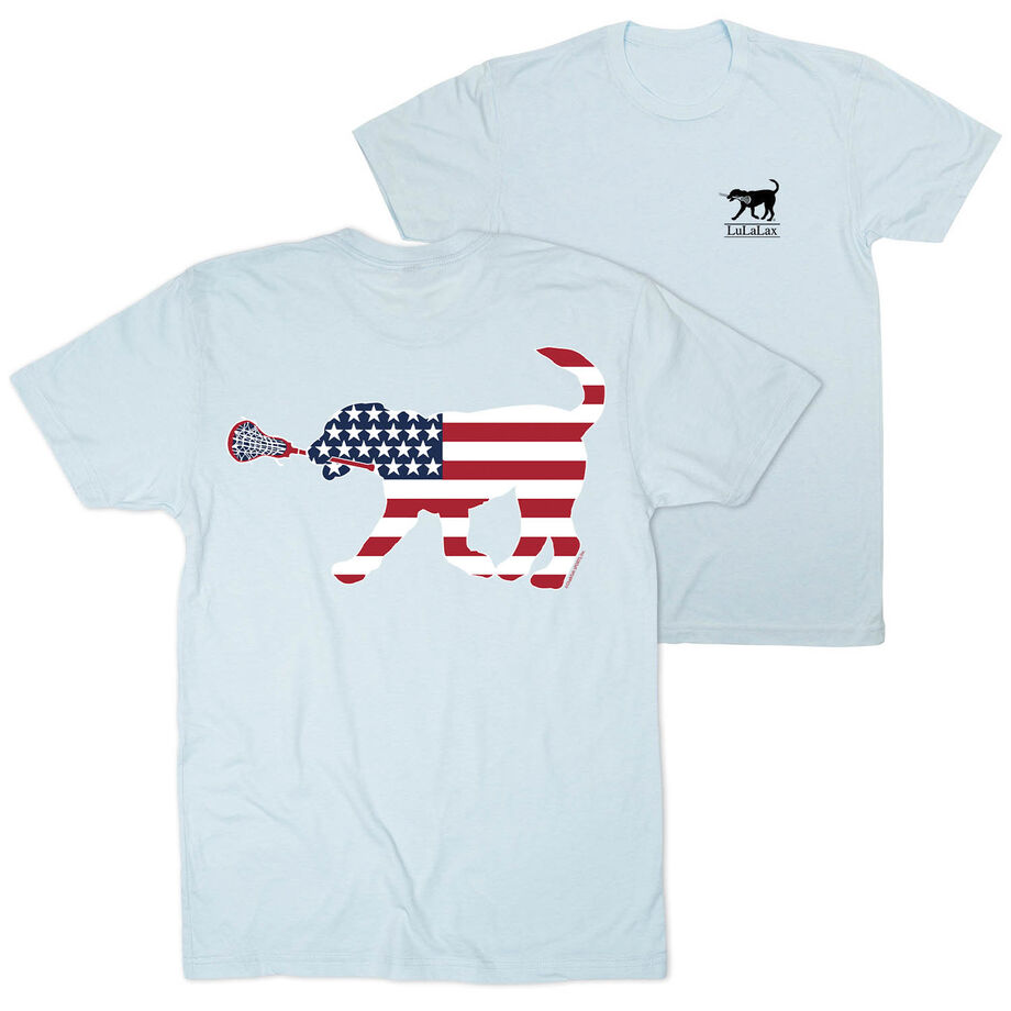 Girls Lacrosse Short Sleeve T-Shirt - Patriotic LuLa the Lax Dog (Back Design)