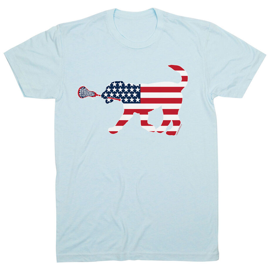 Girls Lacrosse T-Shirt Short Sleeve Patriotic LuLa the Lax Dog