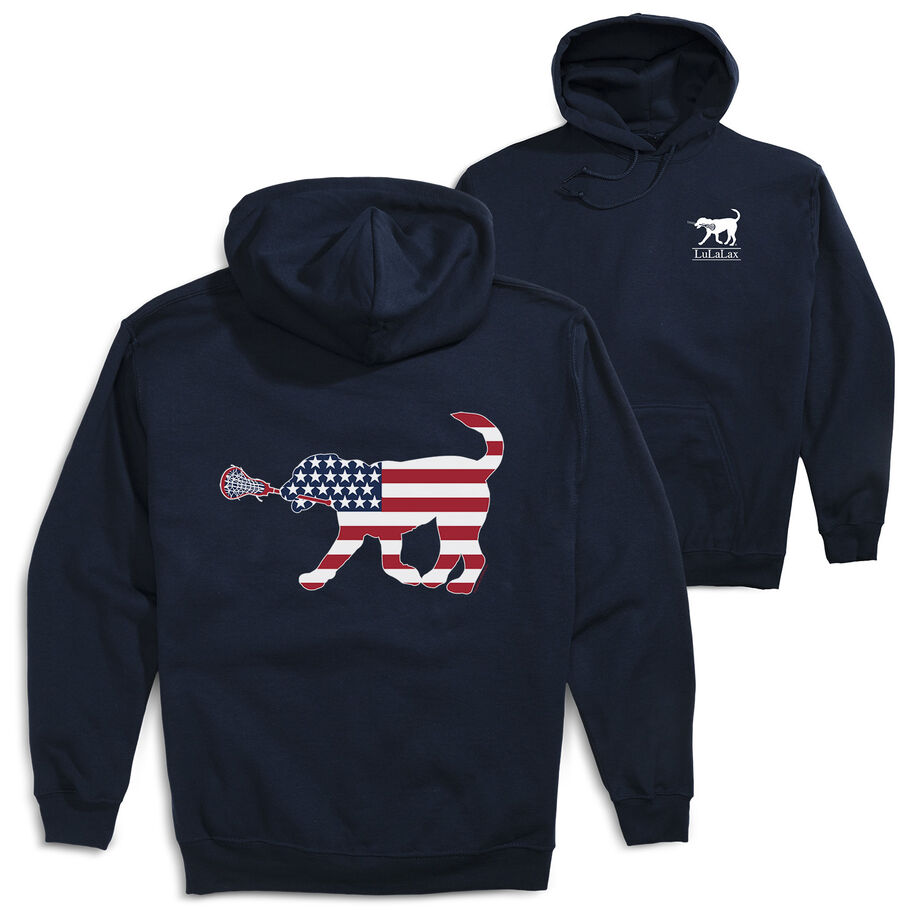Girls Lacrosse Hooded Sweatshirt - Patriotic LuLa the Lax Dog (Back Design)