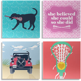 Girls Lacrosse Canvas Wall Art - Lula the Lax Dog - 4 Piece Set