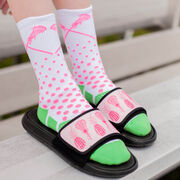 Girls Lacrosse Woven Mid-Calf Socks - Sundae (White/Pink/Green)