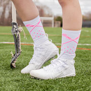 Girls Lacrosse Woven Mid-Calf Socks - Sundae (White/Pink/Green)