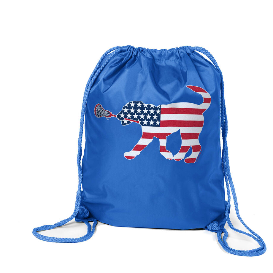 Girls Lacrosse Drawstring Backpack Patriotic LuLa the Lax Dog