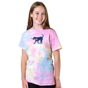 Girls Lacrosse Short Sleeve T-Shirt - LuLa The LAX Dog (Blue) Tie Dye