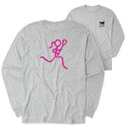 Girls Lacrosse Tshirt Long Sleeve - Neon Lax Girl (Back Design) [Youth Small/Gray] - SS
