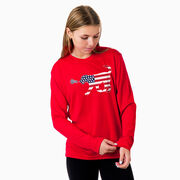 Girls Lacrosse Long Sleeve Performance Tee - Patriotic LuLa the Lax Dog
