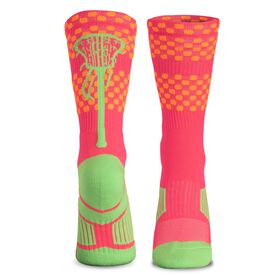 Girls Lacrosse Woven Mid-Calf Socks - Aloha (Pink/Orange/Green)